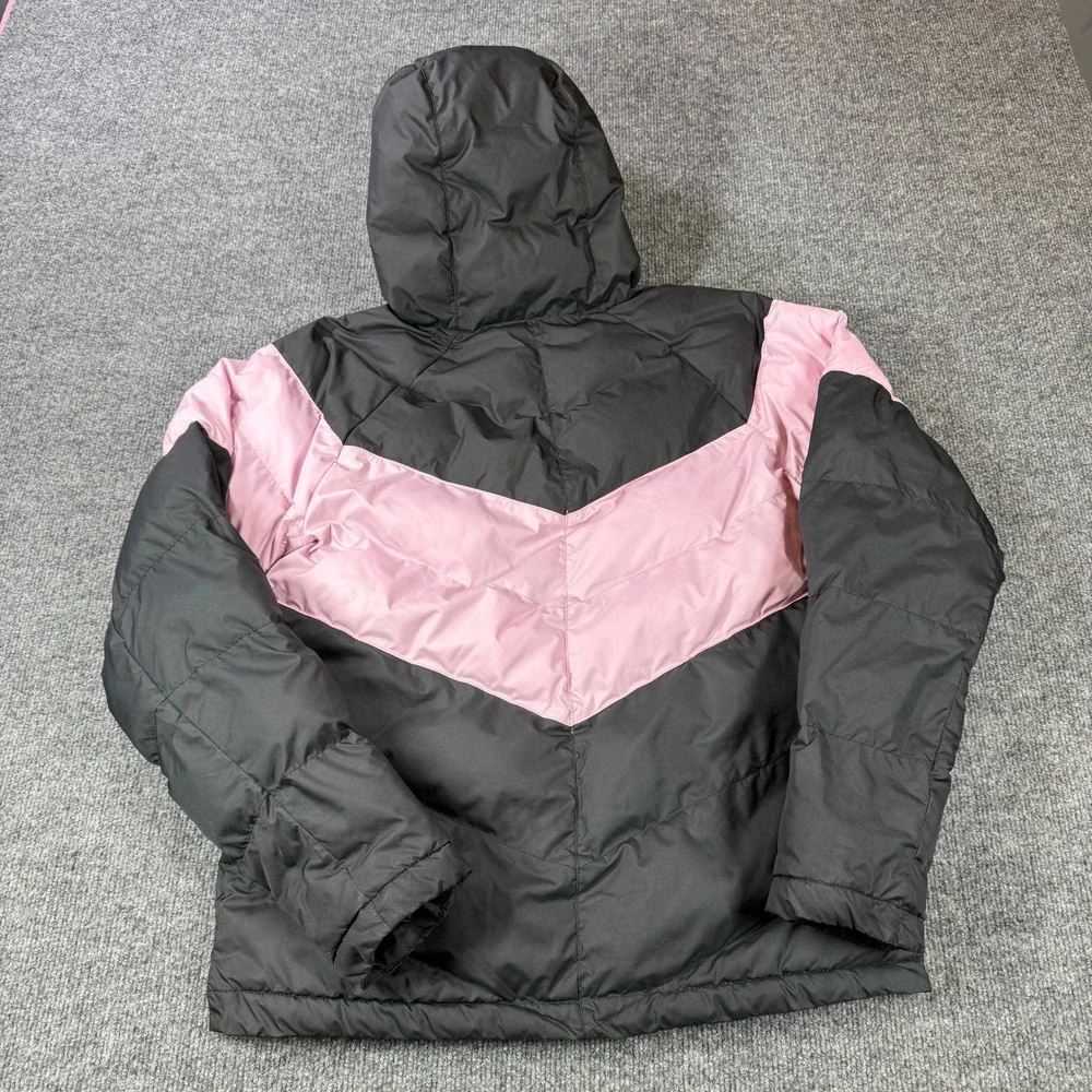 Nike Puffer Jacket Womens XL Pink Black Chevron Hooded‎ Full Zip Coat